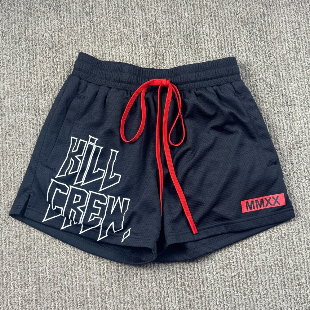 Kill Crew Mens Mesh Athletic Shorts Black Red Drawstring MMXX Logo Size S